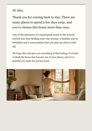 Guest house / bed & breakfast · Recognise returning guests personally email design preview