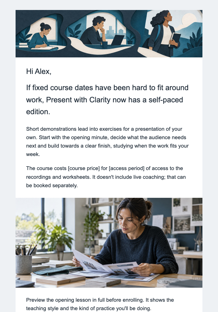 Professional training · Reintroduce learning in a more flexible format email design preview