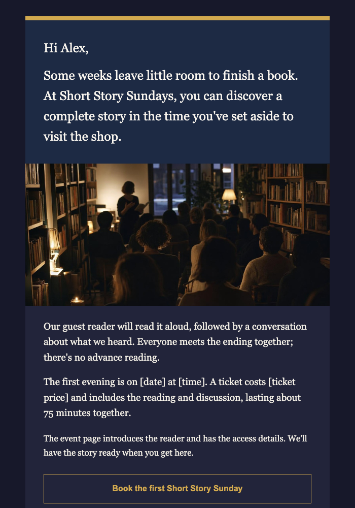 Livraria independente · Lance um novo formato de evento email design preview