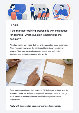 Workplace training · Help an organiser make an internal case email design preview