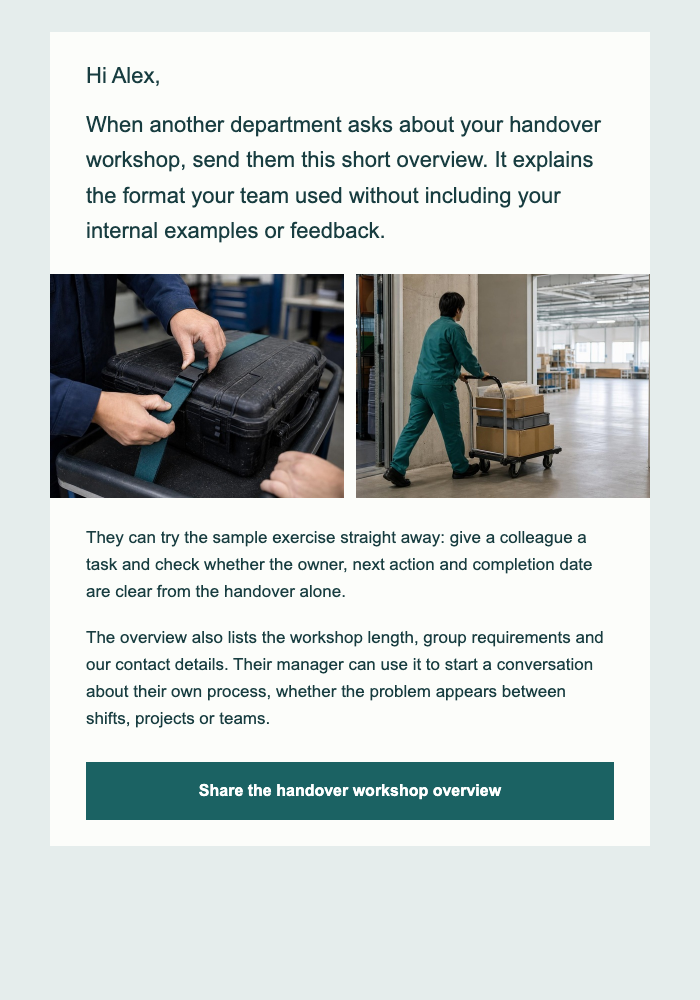 Workplace training · Extend a useful programme through a client organisation email design preview