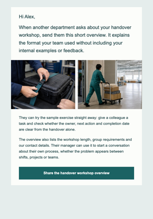Workplace training · Extend a useful programme through a client organisation email design preview