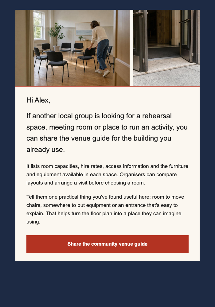 Cultural center · Help a community group find a home email design preview