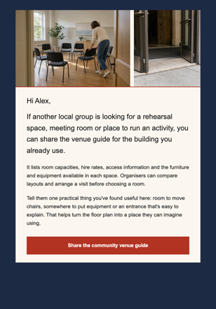 Cultural center · Help a community group find a home email design preview