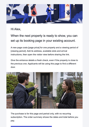 Property viewing app · Prompt another property booking page purchase email design preview