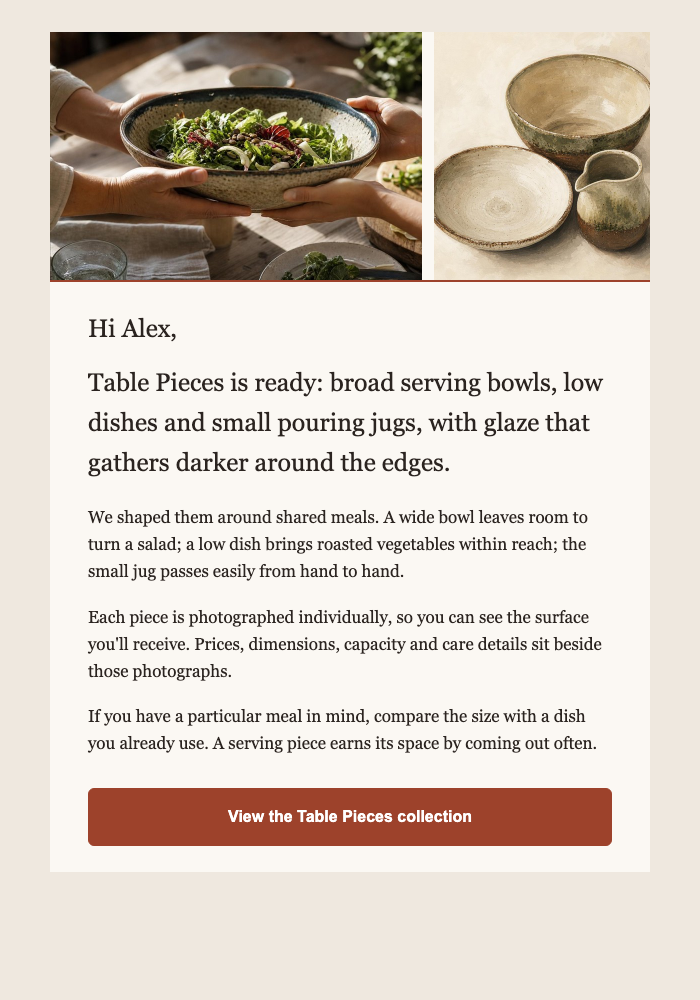 Ceramics studio · Release a new handmade collection email design preview