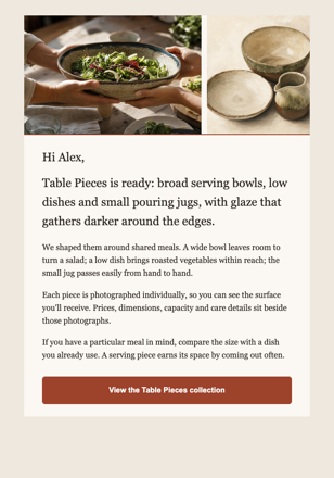 Ceramics studio · Release a new handmade collection email design preview
