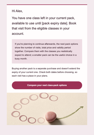 Yoga studio · Help a student decide whether to buy another pack email design preview
