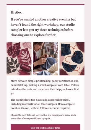 Creative workshop studio · Reconnect through a new choice of crafts email design preview