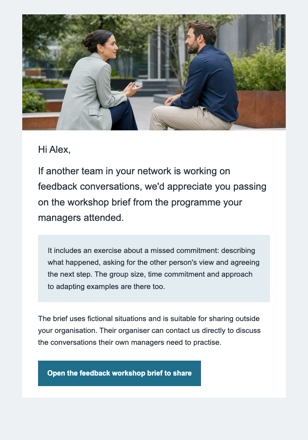 Workplace training · Help an L&D peer find a relevant workshop email design preview