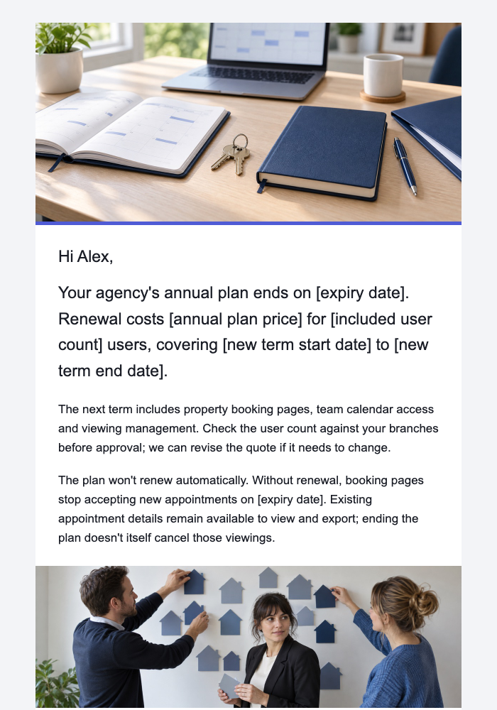 Property viewing app · Renew an annual agency subscription email design preview