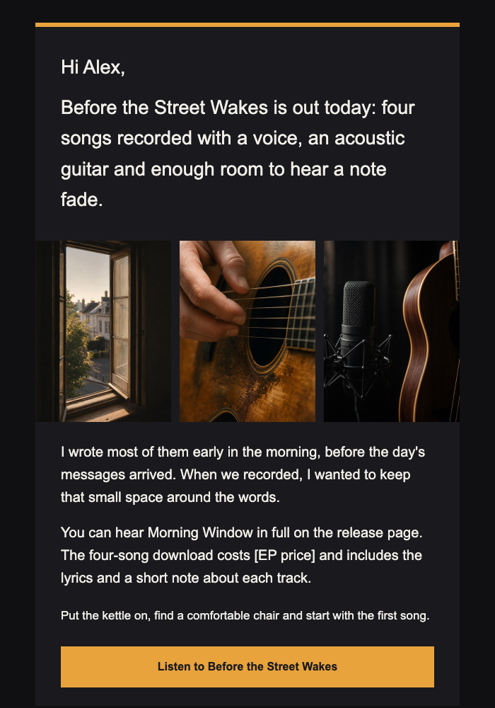 Musician · Release an intimate new EP email design preview