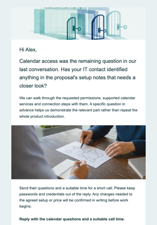 Property viewing app · Resolve a calendar-integration question email design preview