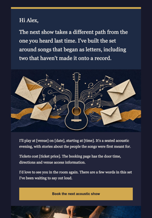 Musician · Invite a concertgoer to a different live set email design preview