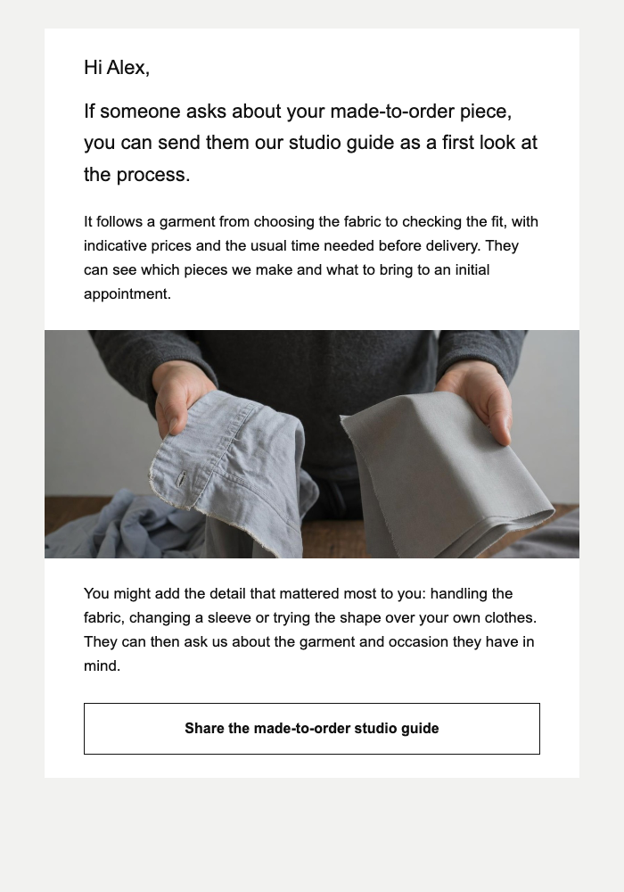 Marca de moda independente · Recomende uma prova sob encomenda email design preview