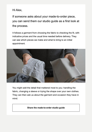 Marca de moda independente · Recomende uma prova sob encomenda email design preview