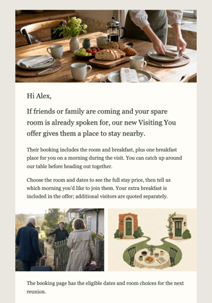 Guest house / bed & breakfast · Introduce an offer for visiting friends and relatives email design preview
