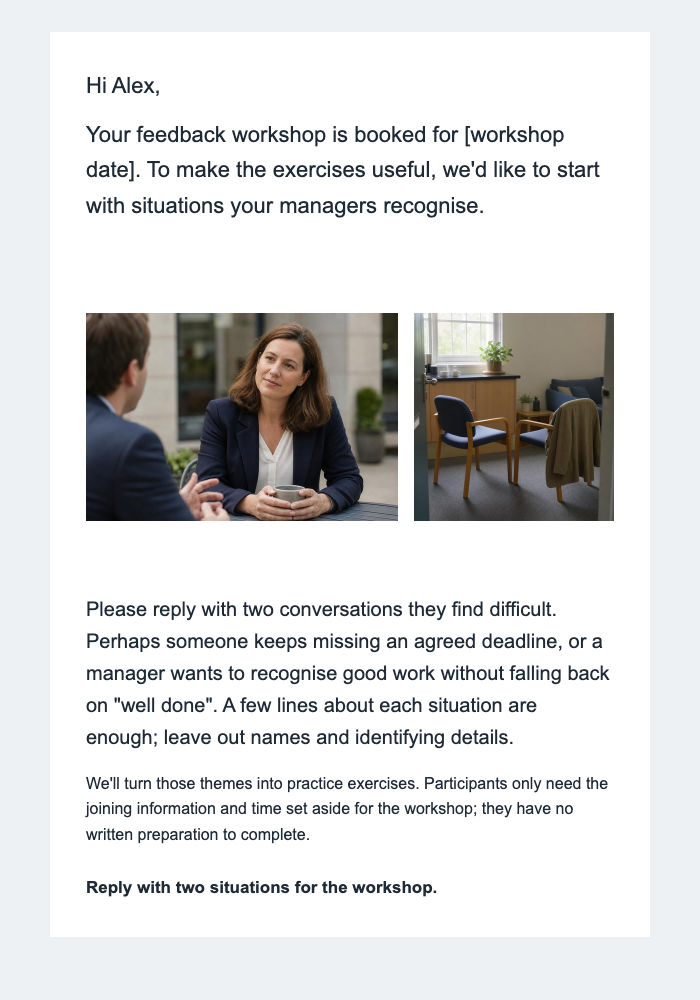 Workplace training · Help a manager prepare the team email design preview