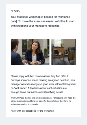 Treinamento no ambiente de trabalho · Ajude uma liderança a preparar a equipe email design preview