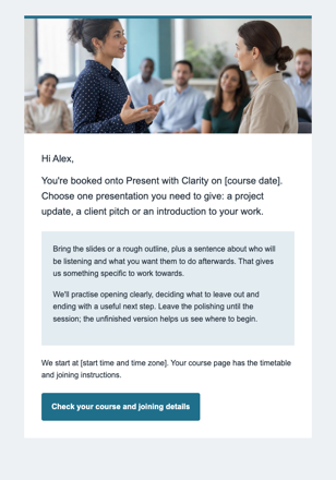 Professional training · Prepare for a presentation course email design preview