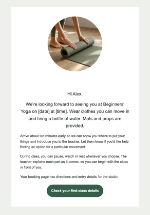 Yoga studio · Make a first class less unfamiliar email design preview