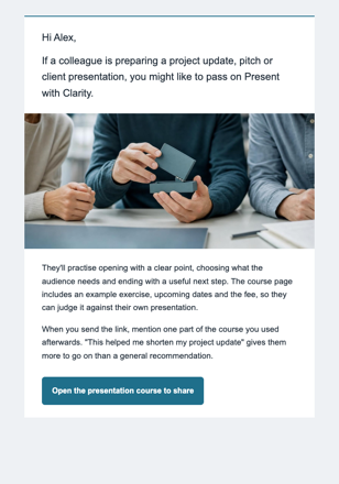 Professional training · Recommend a course to a colleague email design preview