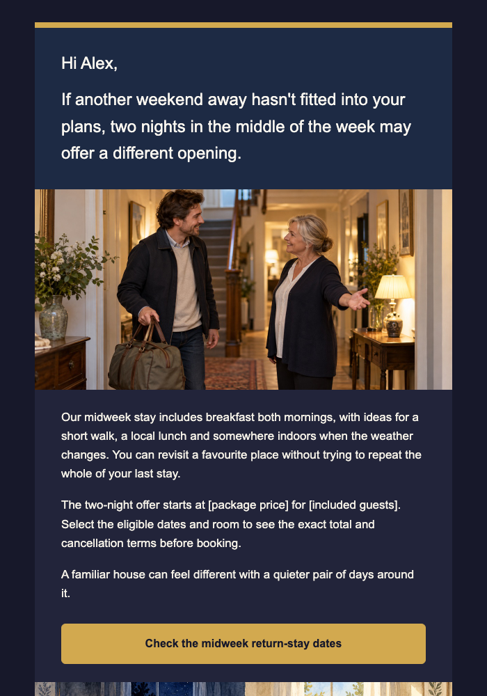 Guest house / bed & breakfast · Offer a different way to return email design preview