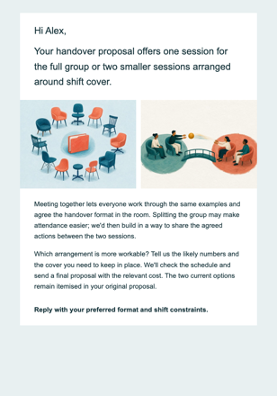 Workplace training · Resolve a practical delivery choice email design preview