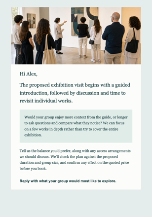 Cultural center · Help a group choose a cultural visit email design preview