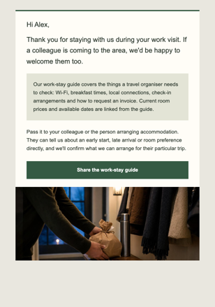 Guest house / bed & breakfast · Become a trusted recommendation for visiting colleagues email design preview