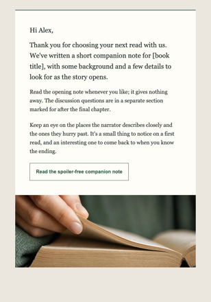 Independent book store · A thoughtful companion to a book purchase email design preview