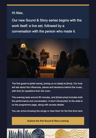Cultural center · Launch a multidisciplinary evening series email design preview