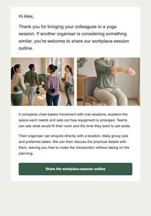 Yoga studio · Recommend a workplace yoga offer email design preview