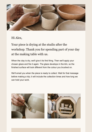 Ceramics studio · Explain what happens after making email design preview