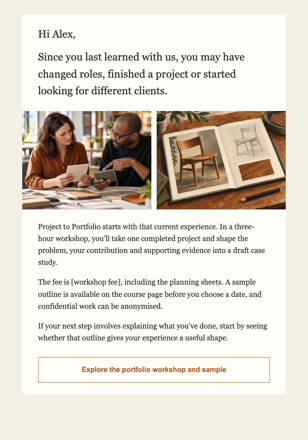 Professional training · Reconnect around a changed professional need email design preview