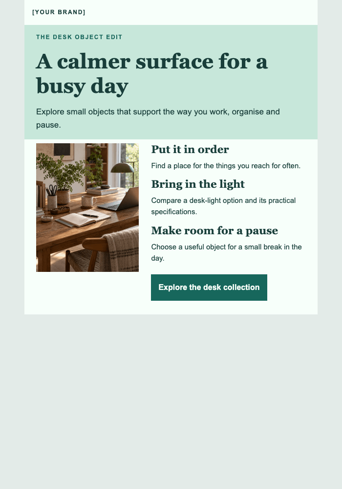 Good details for the working table email design preview