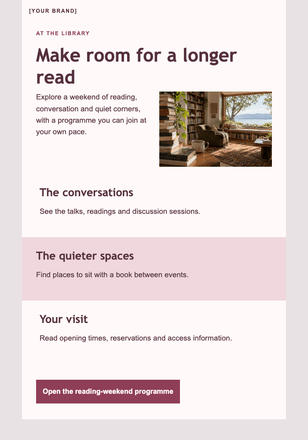 A weekend between the shelves email design preview