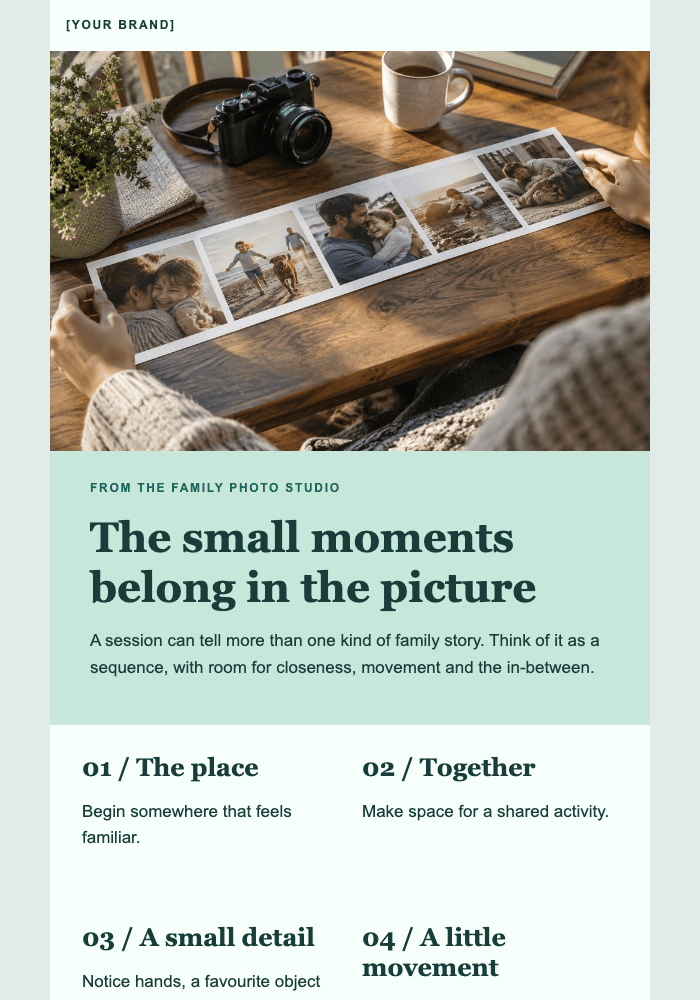 Your story in five frames email design preview