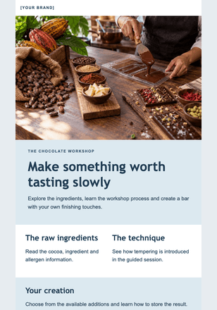 From cocoa to your own chocolate bar email design preview