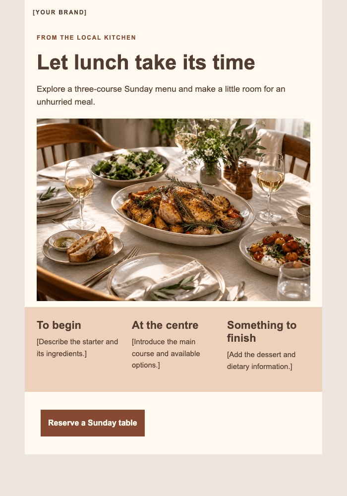 Sunday, around our table email design preview