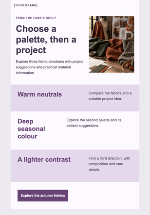 Three colour stories for autumn sewing email design preview