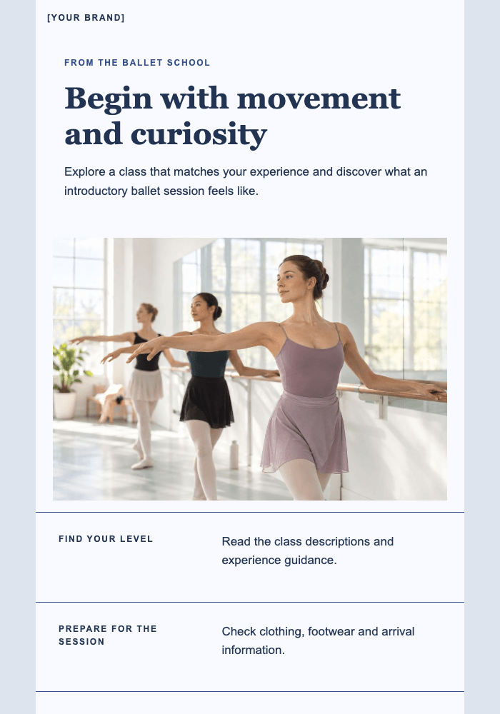 Your first place at the barre email design preview