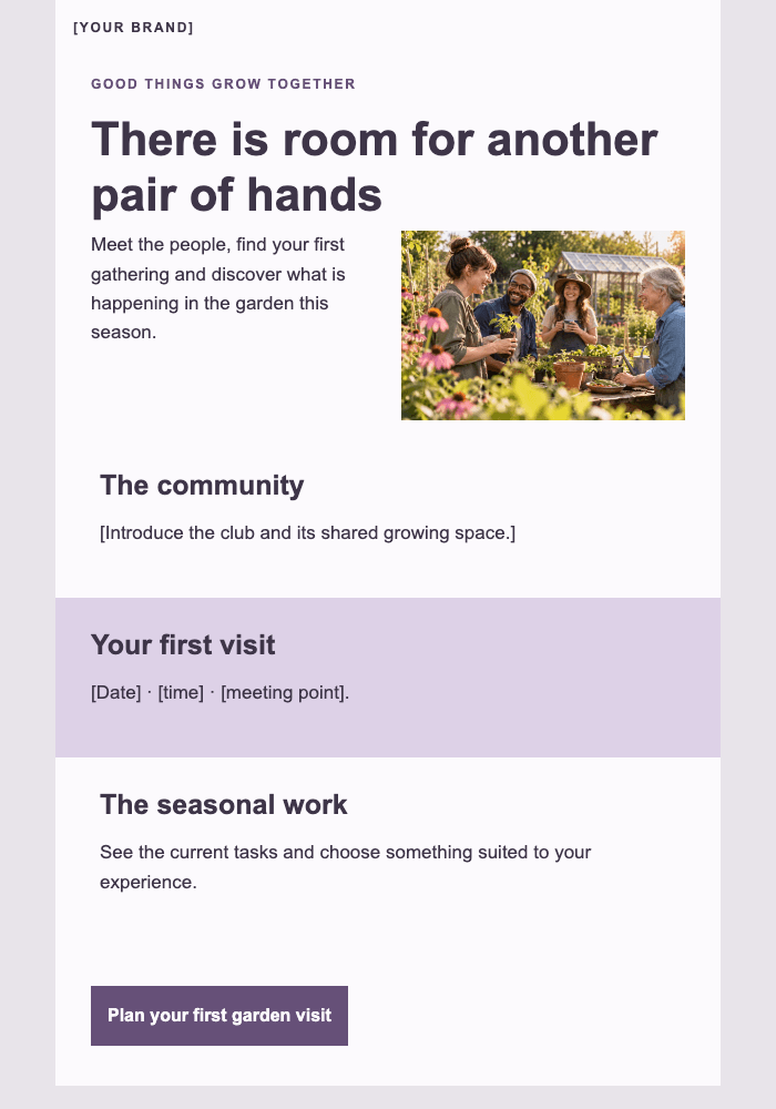 Welcome to the garden club email design preview