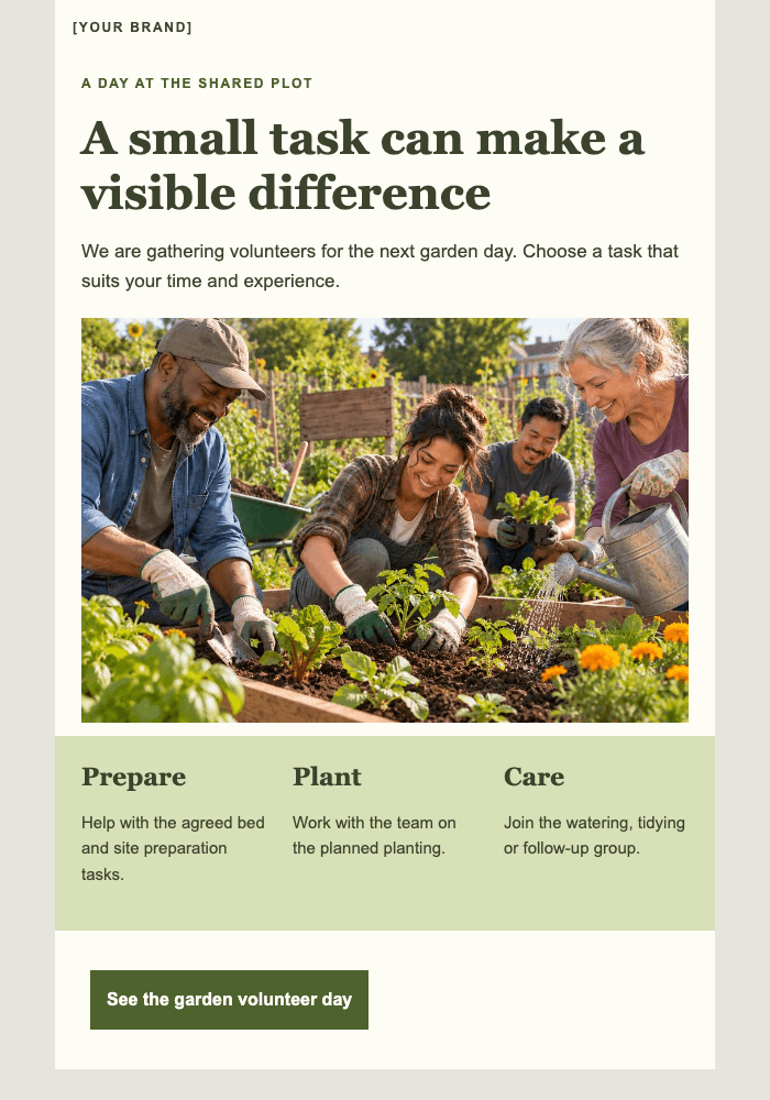 Help the community garden grow email design preview