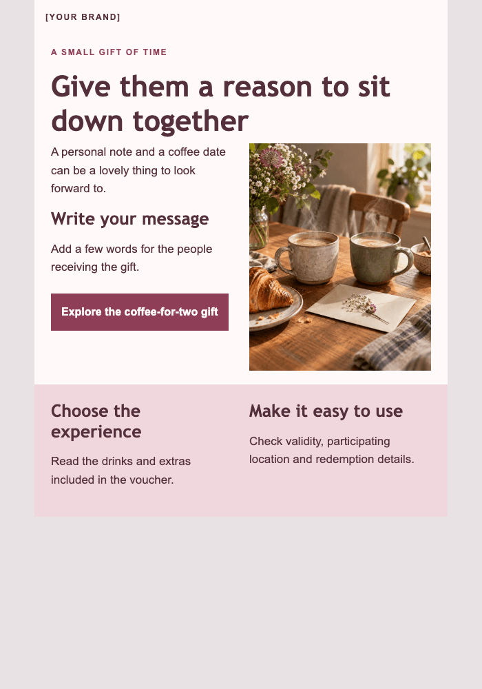 A coffee break for two email design preview