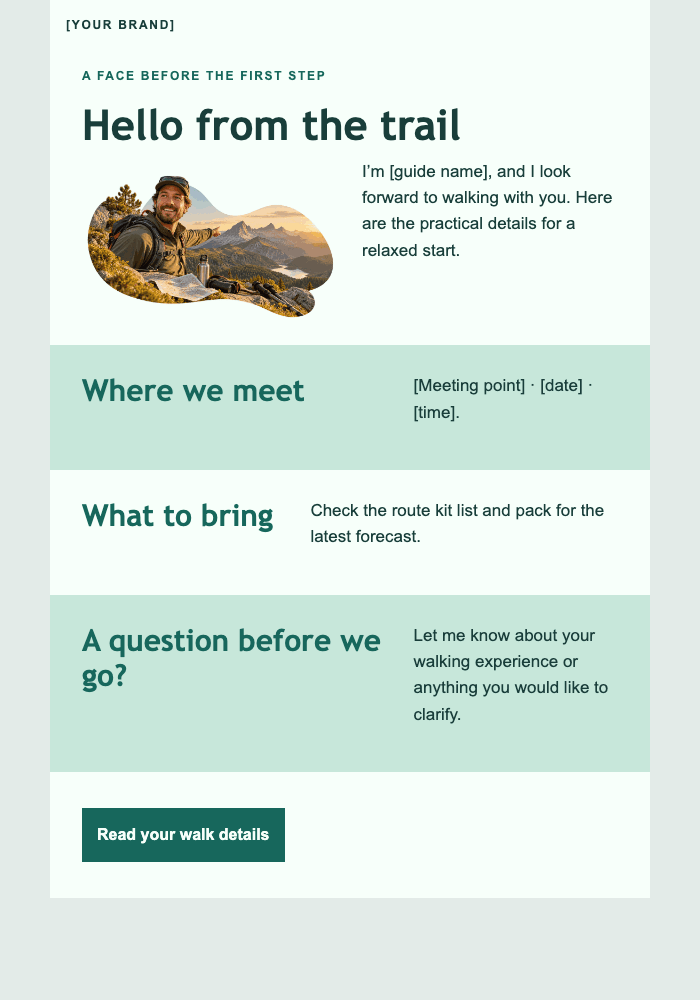 Meet your walking guide email design preview