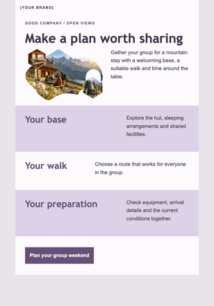 A mountain weekend for your small group email design preview