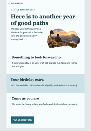 A birthday with a mountain view email design preview