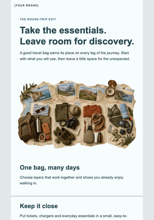Pack less, see more email design preview