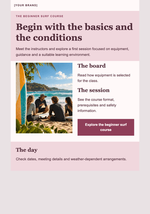 Your first day with a surfboard email design preview